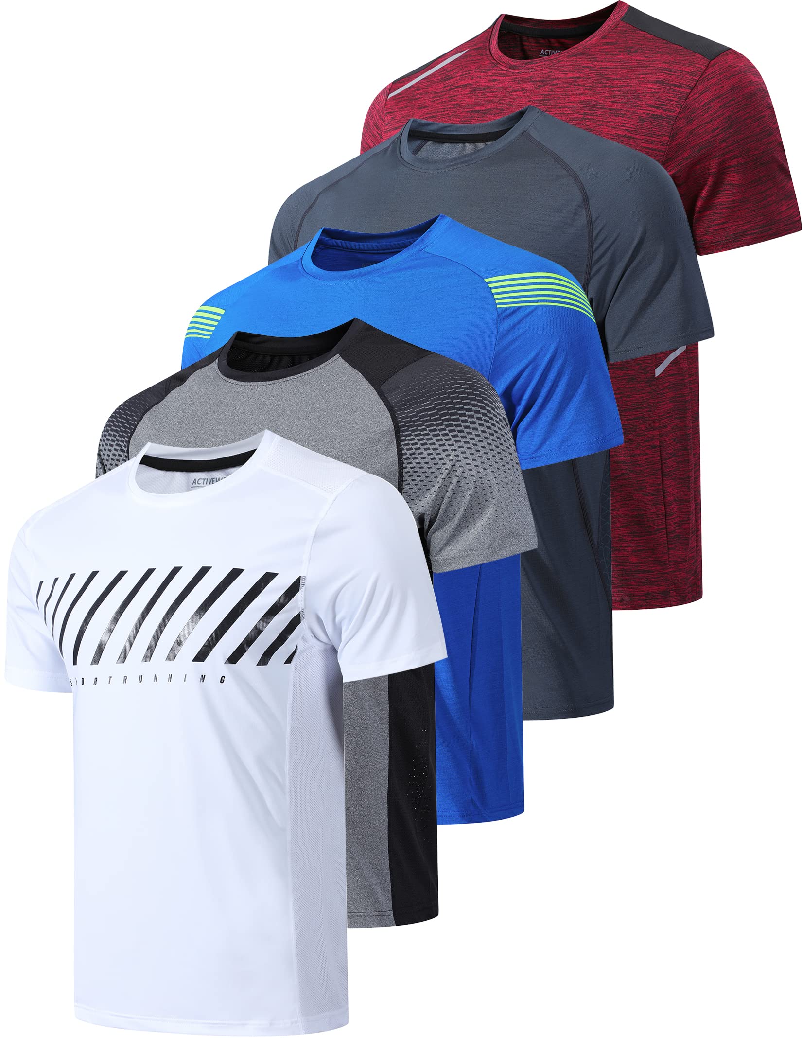 Liberty Imports 5 Pack Men's Active Quick Dry Crew Neck T Shirts