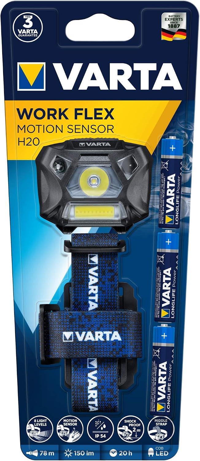 Varta WORK FLEX MotionSensor H20(Kafa Feneri) (Hareket sensörlü)