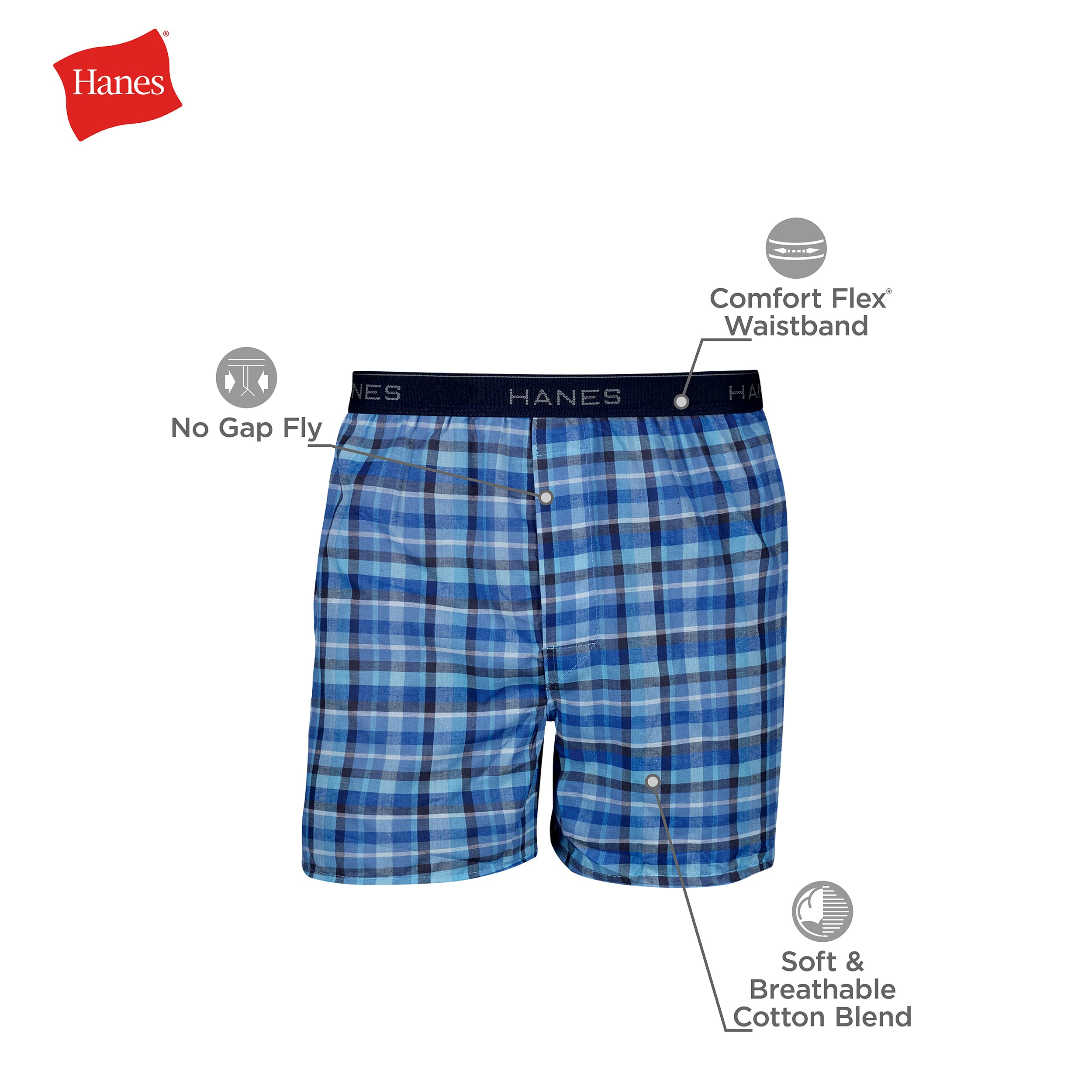 Hanes Men's Underwear Boxers Pack, Cool & Breathable Cotton Underwear, Moisture-Wicking Boxers for Men