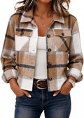 Zeagoo Flannels for Women Cropped Shacket Jacket Fashion Plaid Fall Coat