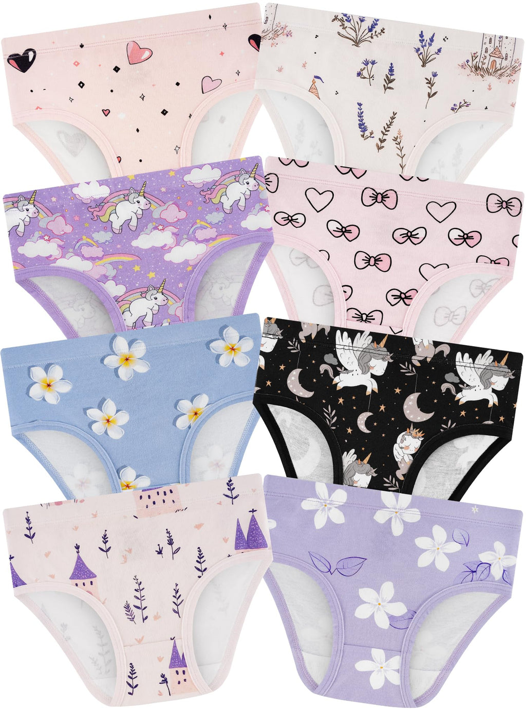 Girls Underwear, Soft Cotton Tagless Breathable Panties, 8-Pack, 18M-12Y