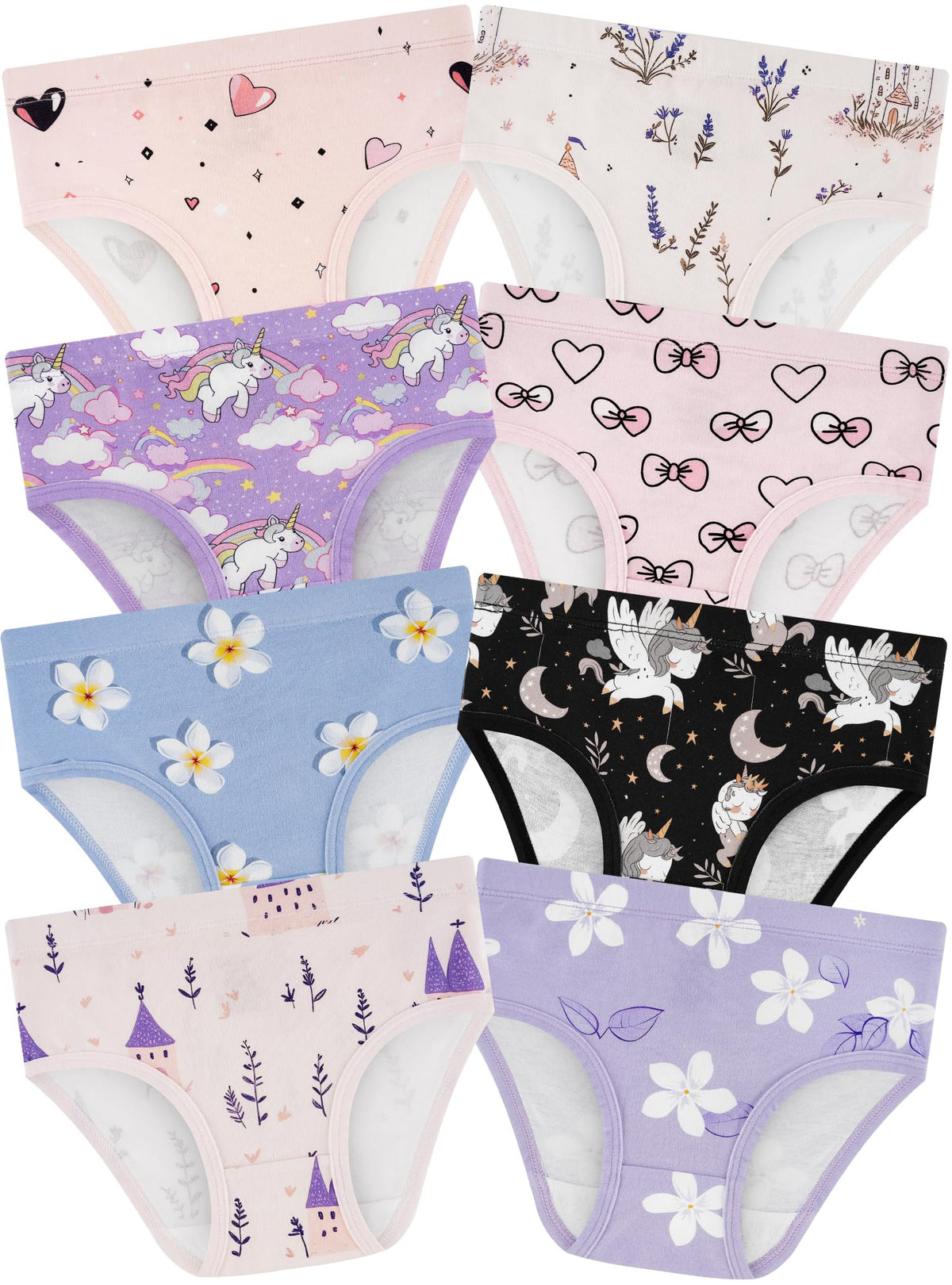 Girls Underwear, Soft Cotton Tagless Breathable Panties, 8-Pack, 18M-12Y