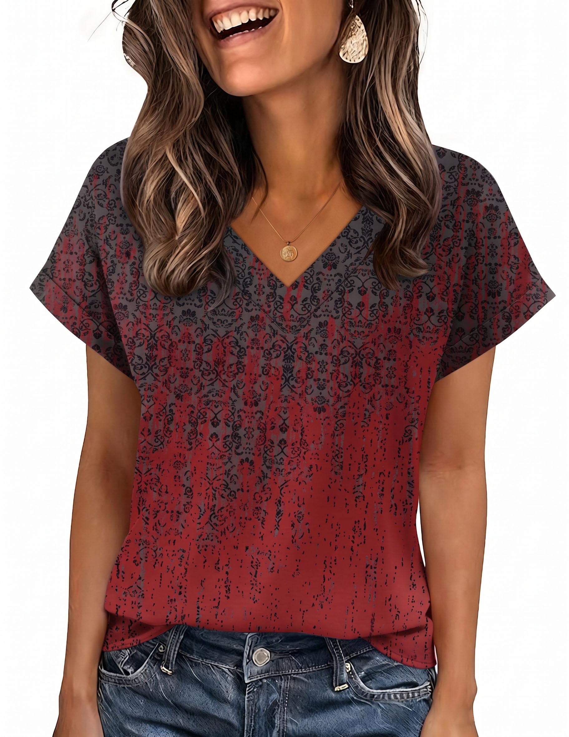 Zeagoo Womens Summer Tops Rolled Short Sleeve Shirts Dressy Casual Blouses