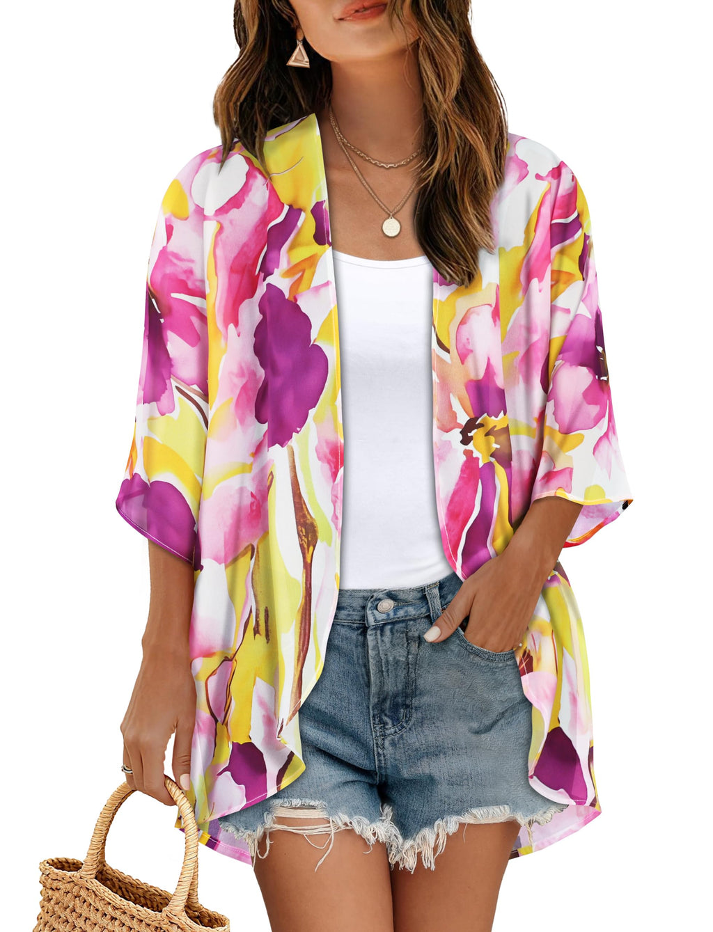 CHICGAL Womens Floral Kimono Cardigan Beach Cover Up Casual Summer Tops