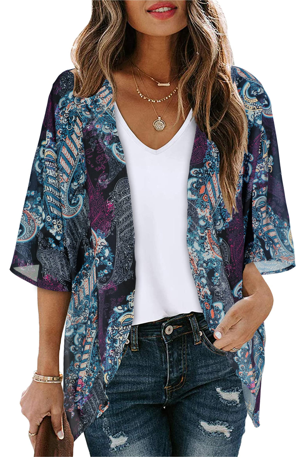CHICGAL Womens Floral Kimono Cardigan Beach Cover Up Casual Summer Tops