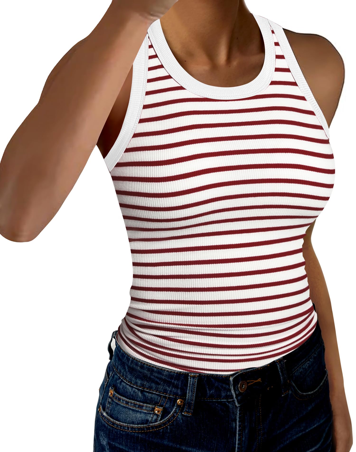 GKBK Womens Tank Tops High Neck Sleeveless Ribbed Tank Casual Basic Thick Strap Slim Fitted Racerback Shirts