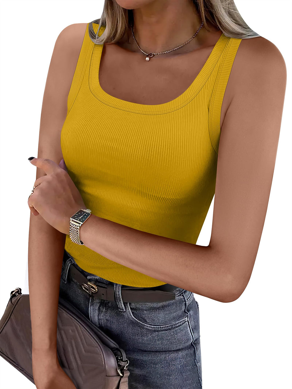 ANRABESS Womens Square Neck Ribbed Tank Tops 2026 Summer Sleeveless Shirts