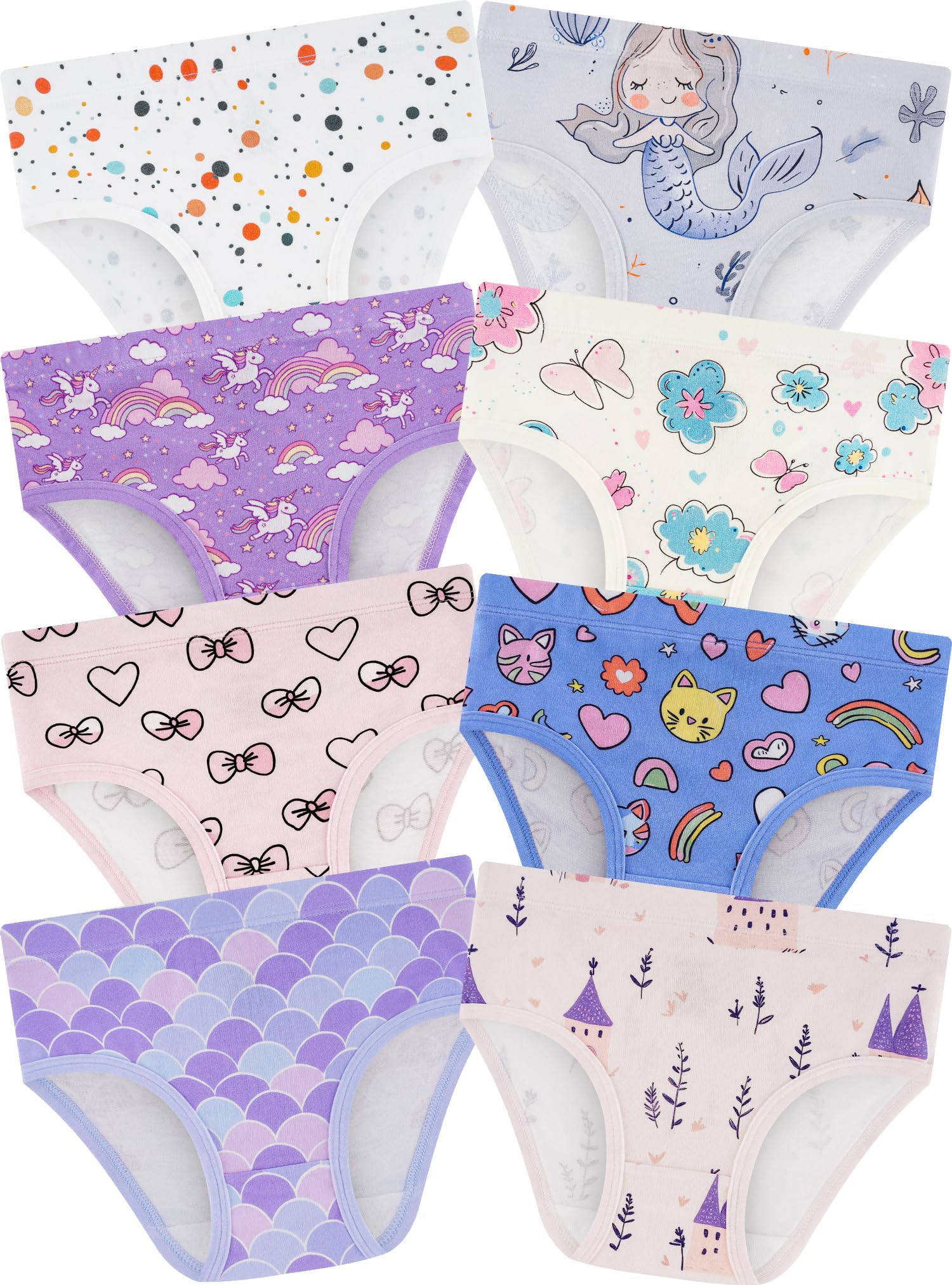 Girls Underwear, Soft Cotton Tagless Breathable Panties, 8-Pack, 18M-12Y