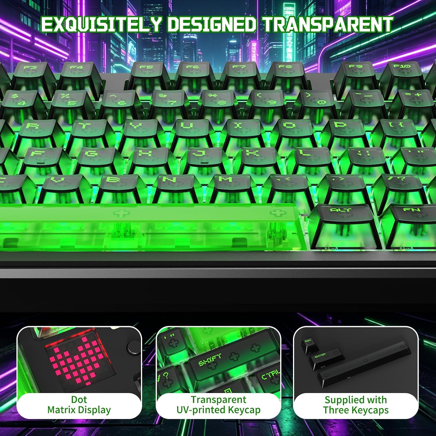 ATTACK SHARK X87 ULTRA Kablosuz Mekanik Oyun Klavyesi Dot Matrix Ekranlı, BT/2,4 GHz/Kablolu, Çift 8000Hz Yoklama Oranı,%75 Hot-Swap, 10000mAh, RGB, Shark Fin Kablosuz Alıcı, Mürekkep Gölge