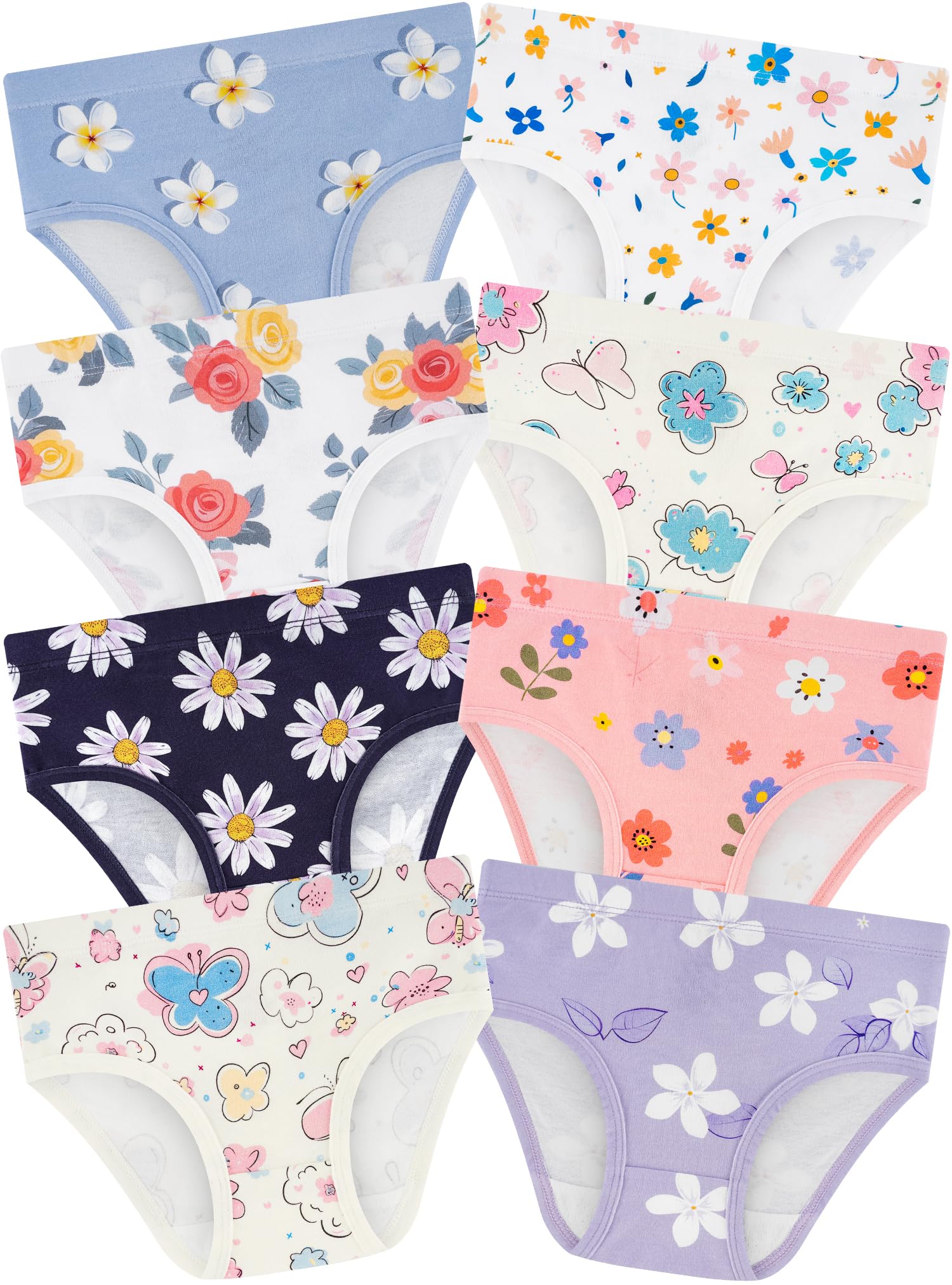 Girls Underwear, Soft Cotton Tagless Breathable Panties, 8-Pack, 18M-12Y