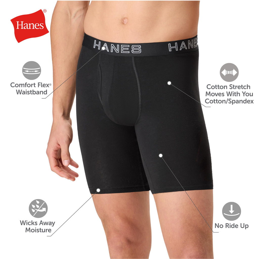 Hanes Men's Boxer Brief Underwear Pack, Stretch Cotton Boxer Briefs for Men, Moisture-wicking, 6-pack