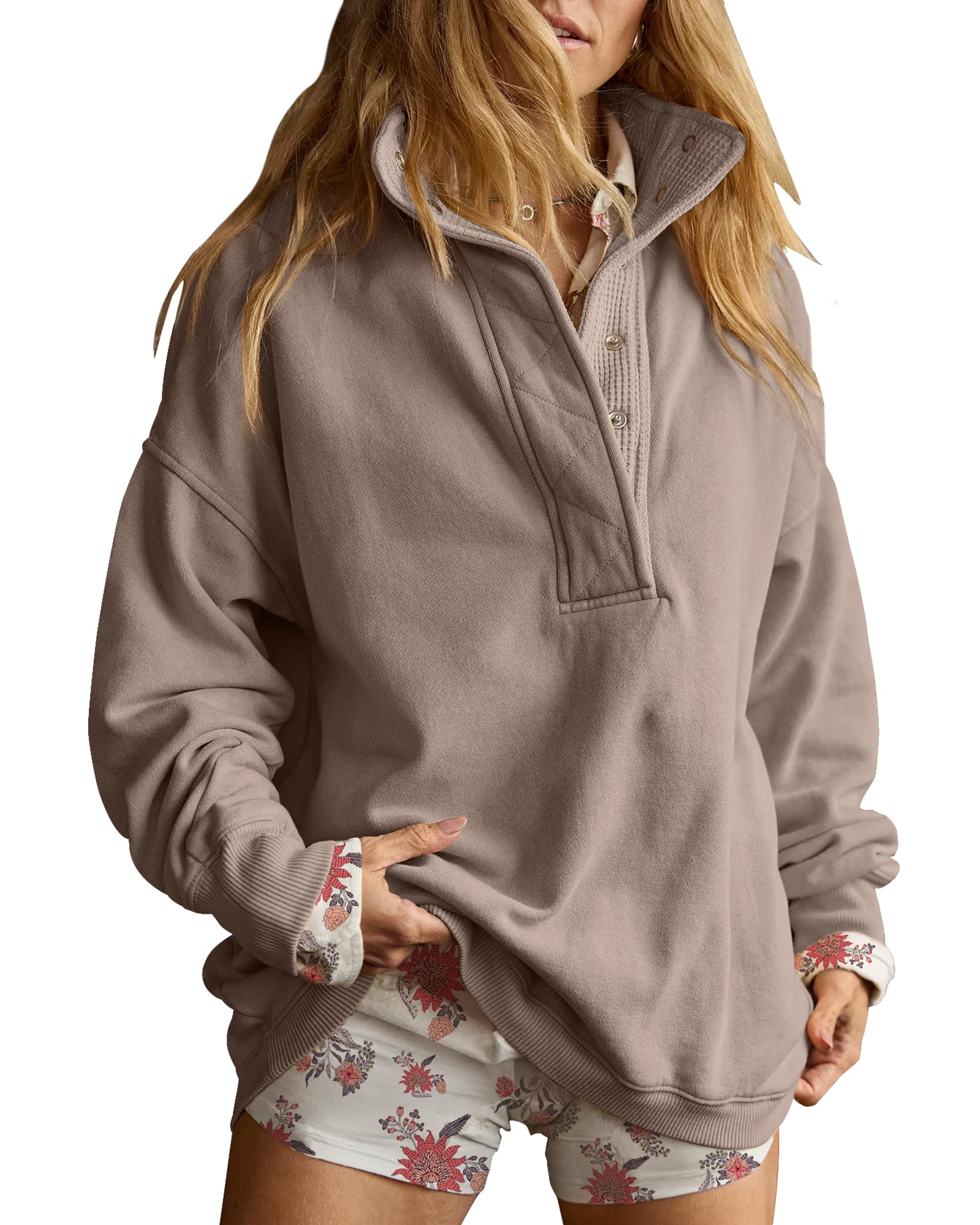 Gacaky Sweatshirt for Women Oversized Henley Neck Pullover Top Fall Outfits