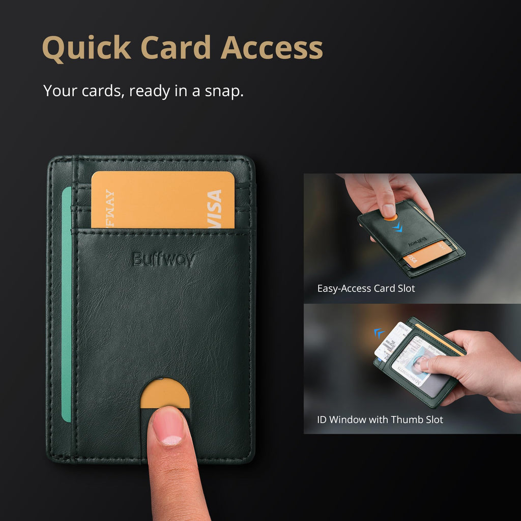Buffway Slim Minimalist Front Pocket RFID Blocking Leather Wallets for Men and Women - Cross Black