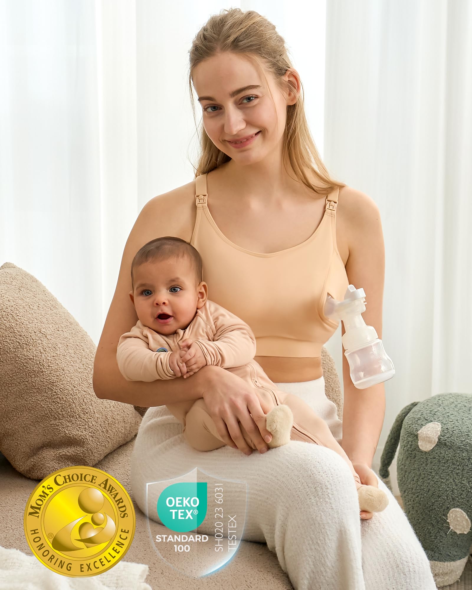 Momcozy Hands Free Pumping & Nursing Bra, Adjustable Cotton Breast Pump Bra