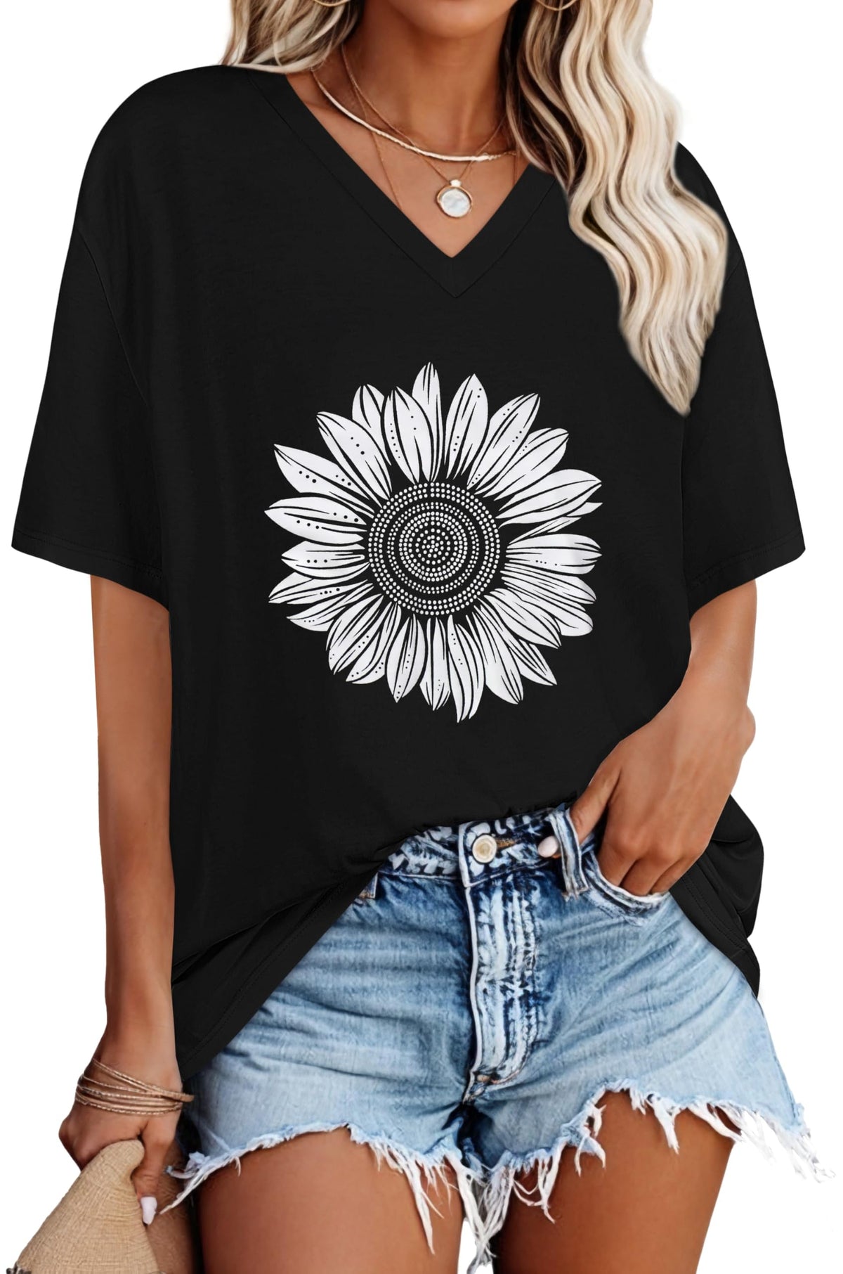 Oversized Tshirts for Women Graphic V Neck Short Sleeve Summer Casual Tops