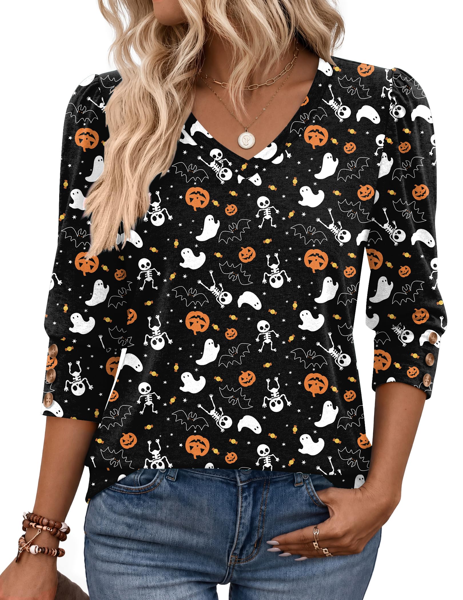 Zeagoo Womens 3/4 Sleeve V Neck T Shirts Dressy Casual Tops