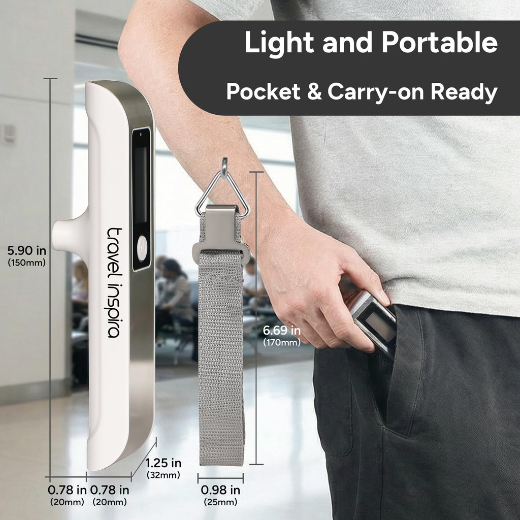 travel inspira Digital Luggage Scale – Portable Hanging Suitcase Weight Scale for Travel, 110 lb Capacity, Backlit LCD Display, Prevents Airport Overweight Fees, Battery Included