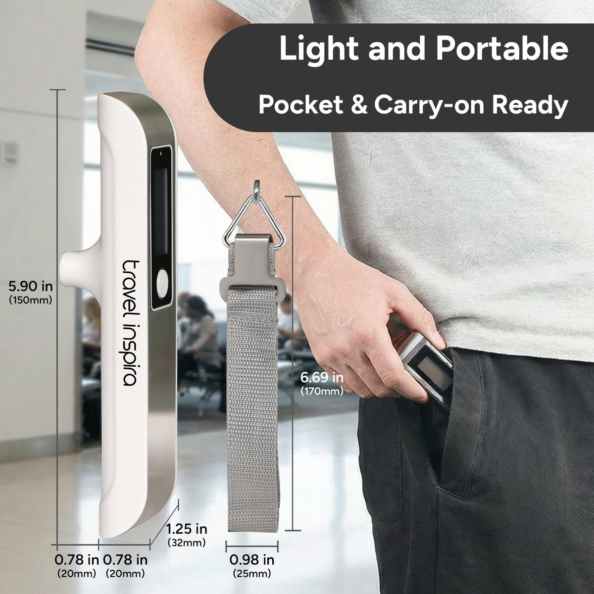travel inspira Digital Luggage Scale – Portable Hanging Suitcase Weight Scale for Travel, 110 lb Capacity, Backlit LCD Display, Prevents Airport Overweight Fees, Battery Included