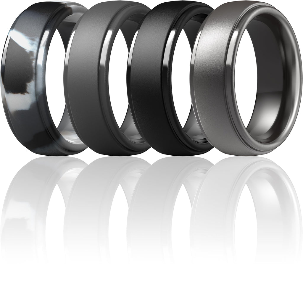 ThunderFit Silicone Rings for Men, Step Edge Rubber Wedding Bands 10mm Wide