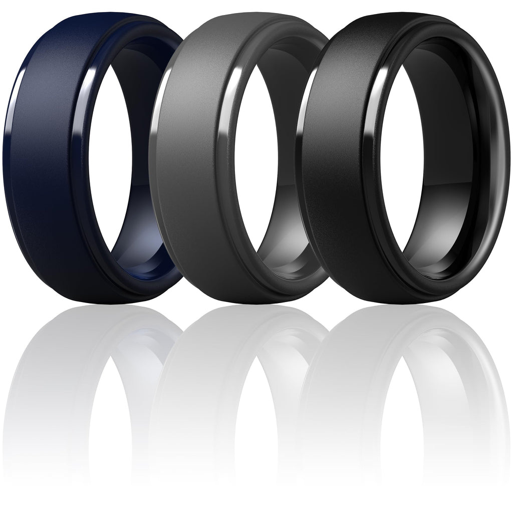 ThunderFit Silicone Rings for Men, Step Edge Rubber Wedding Bands 10mm Wide