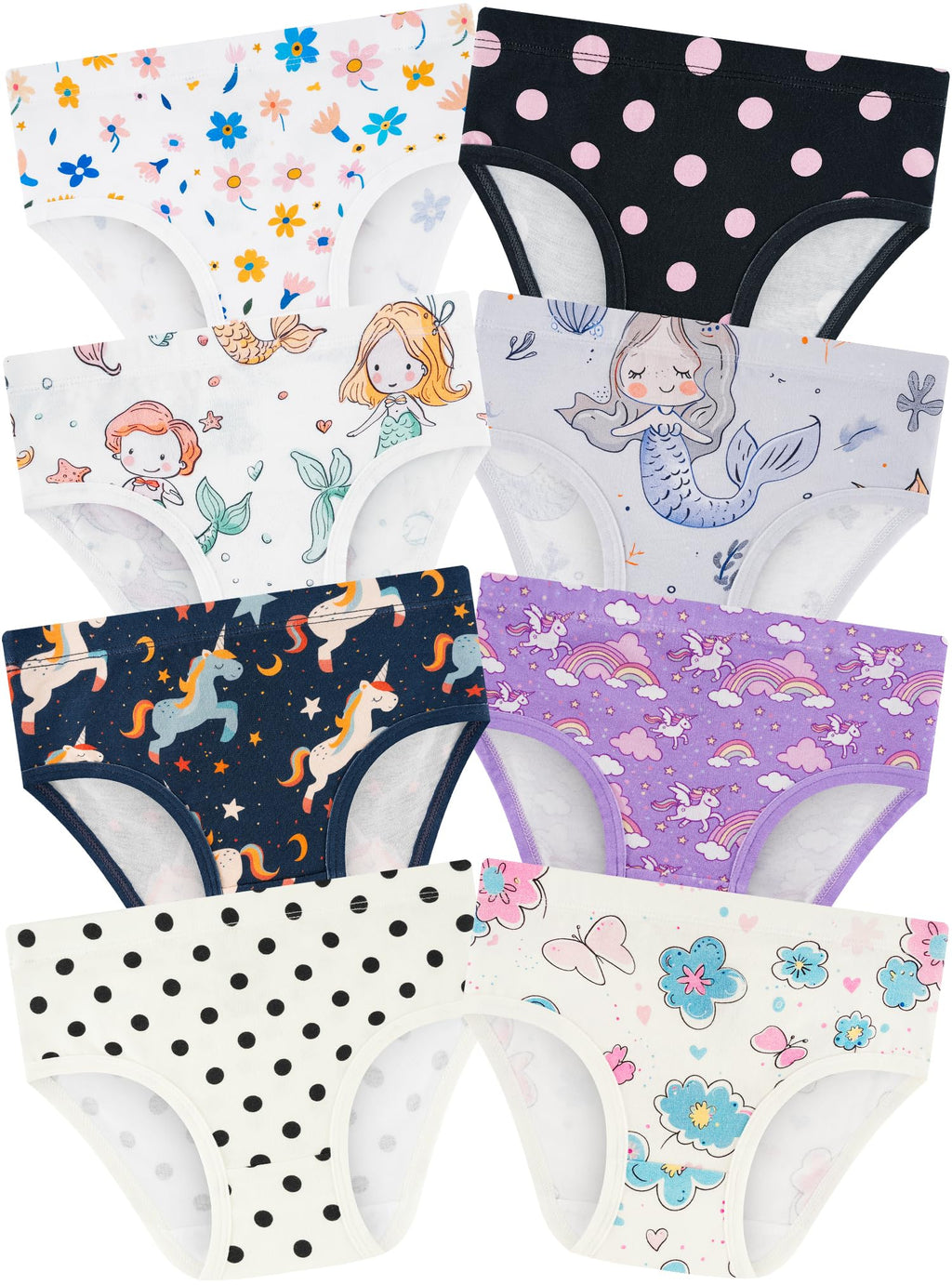 Girls Underwear, Soft Cotton Tagless Breathable Panties, 8-Pack, 18M-12Y