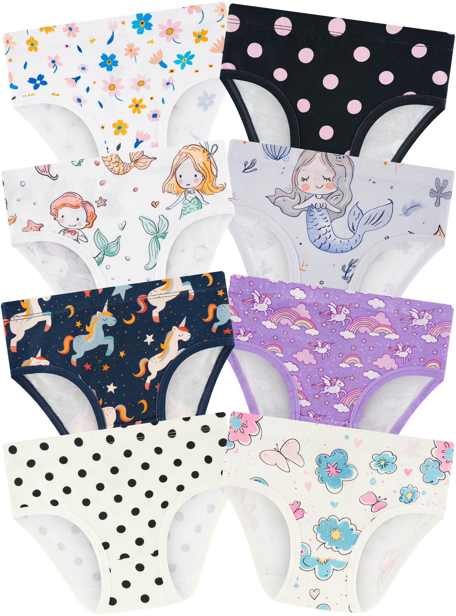 Girls Underwear, Soft Cotton Tagless Breathable Panties, 8-Pack, 18M-12Y
