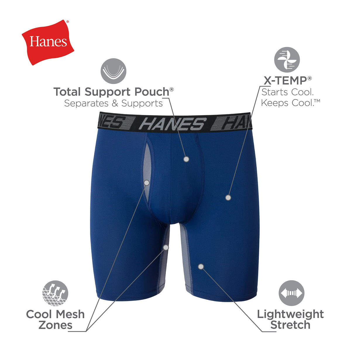 Hanes Men's Underwear Boxer Briefs Pack, 3-Pack, Total Support Pouch, Long or Short-Leg Boxer Briefs