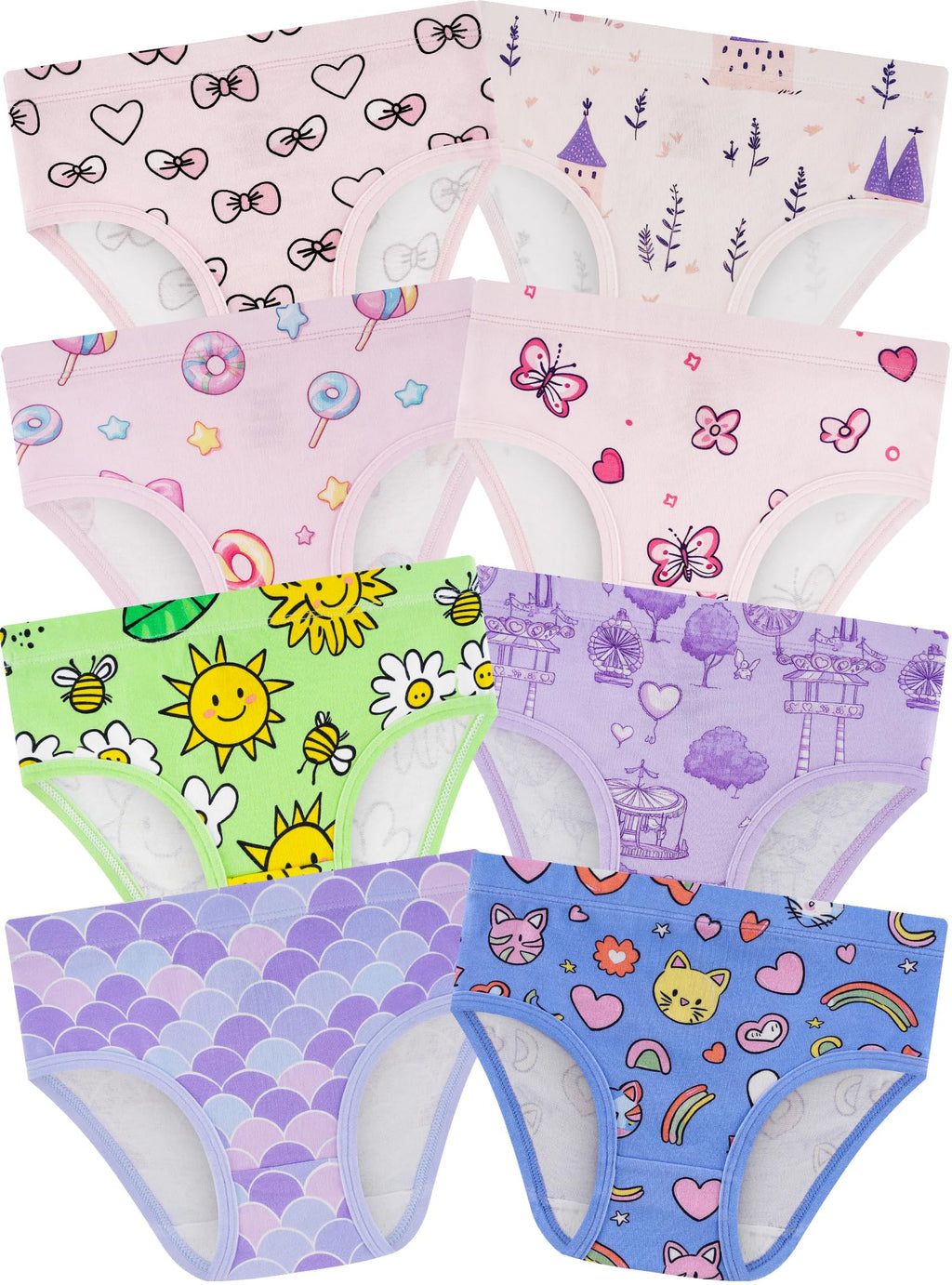 Girls Underwear, Soft Cotton Tagless Breathable Panties, 8-Pack, 18M-12Y