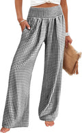 ANRABESS Womens Striped Gingham Wide Leg Palazzo Pants with Pockets