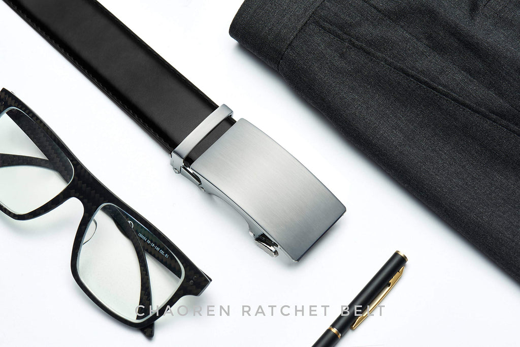 CHAOREN Mens Leather Ratchet Belt - 1 3/8" for Dress Pants
