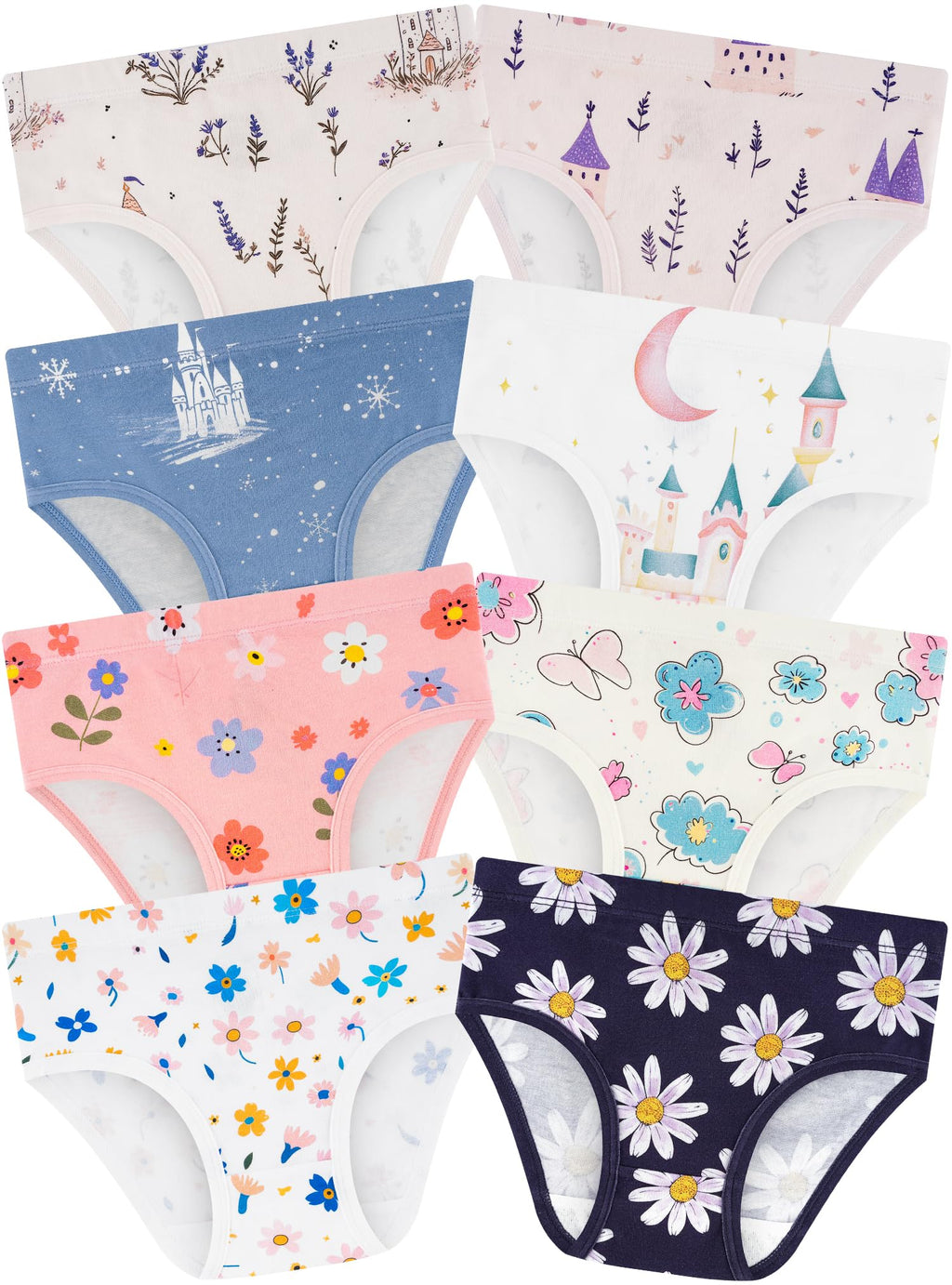 Girls Underwear, Soft Cotton Tagless Breathable Panties, 8-Pack, 18M-12Y