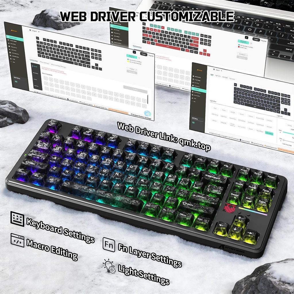 ATTACK SHARK X87 ULTRA Kablosuz Mekanik Oyun Klavyesi Dot Matrix Ekranlı, BT/2,4 GHz/Kablolu, Çift 8000Hz Yoklama Oranı,%75 Hot-Swap, 10000mAh, RGB, Shark Fin Kablosuz Alıcı, Mürekkep Gölge
