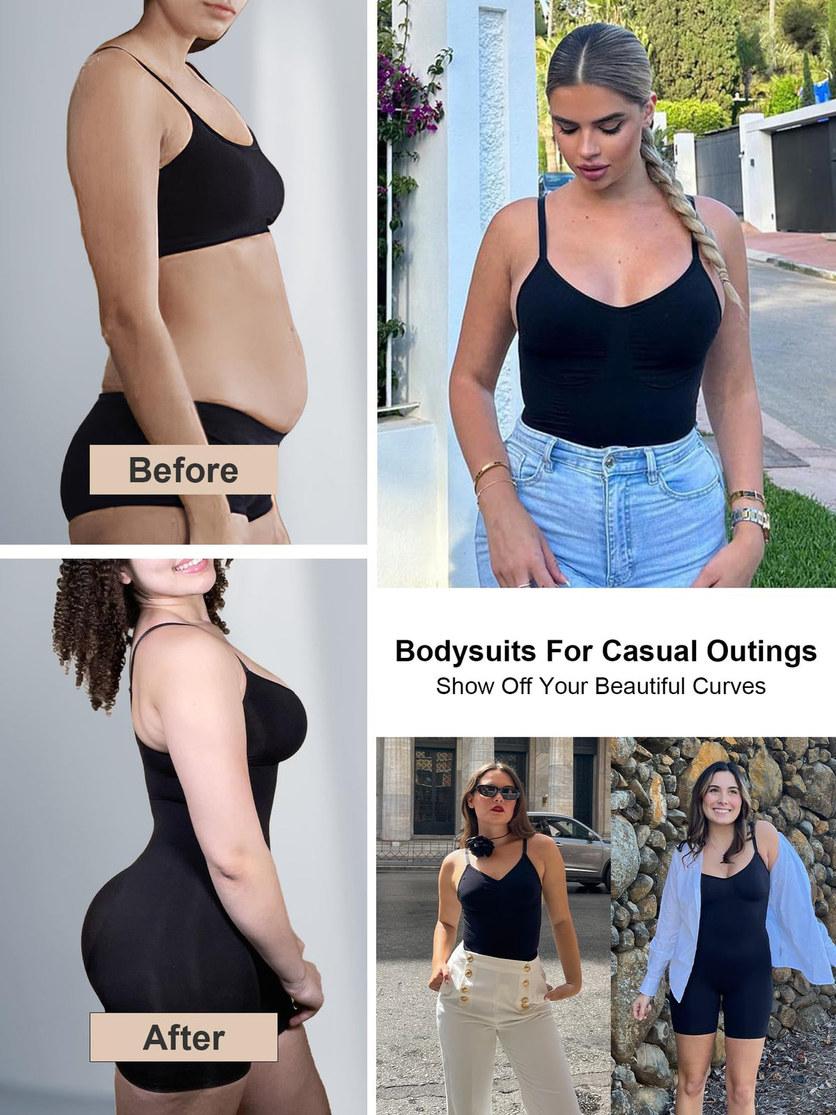 SHAPERX Shapewear for Women Tummy Control Bodysuit Mid Thigh Body Shaper Shorts for a Lifted Look