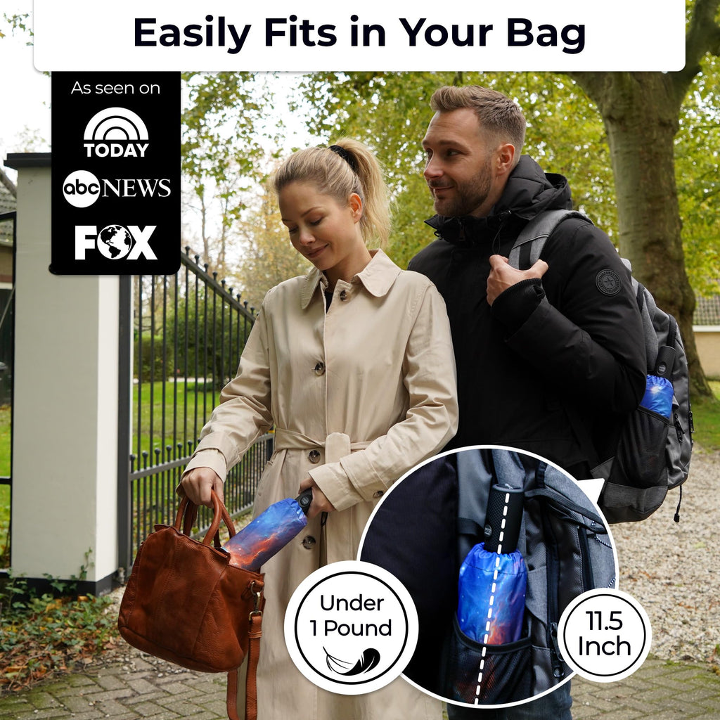 TUMELLA Strongest Windproof Travel Umbrella (Compact, 100MPH Wind-Tested), Light, Portable, One-Handed Use, Automatic Folding Rain Umbrella, Durable, Premium Grip, Fits Car & Backpack