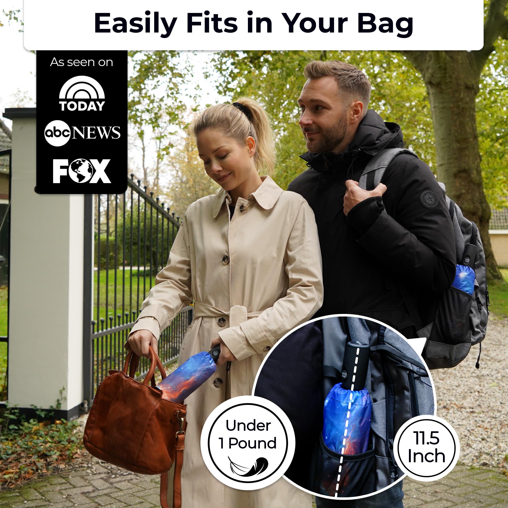 TUMELLA Strongest Windproof Travel Umbrella (Compact, 100MPH Wind-Tested), Light, Portable, One-Handed Use, Automatic Folding Rain Umbrella, Durable, Premium Grip, Fits Car & Backpack