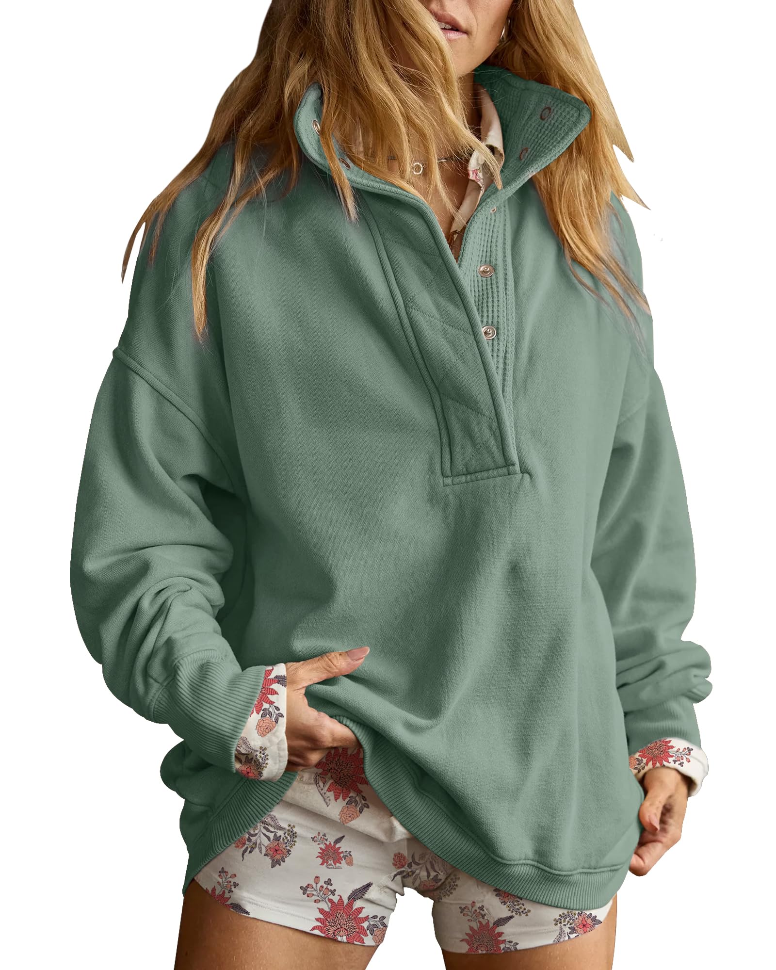 Gacaky Sweatshirt for Women Oversized Henley Neck Pullover Top Fall Outfits