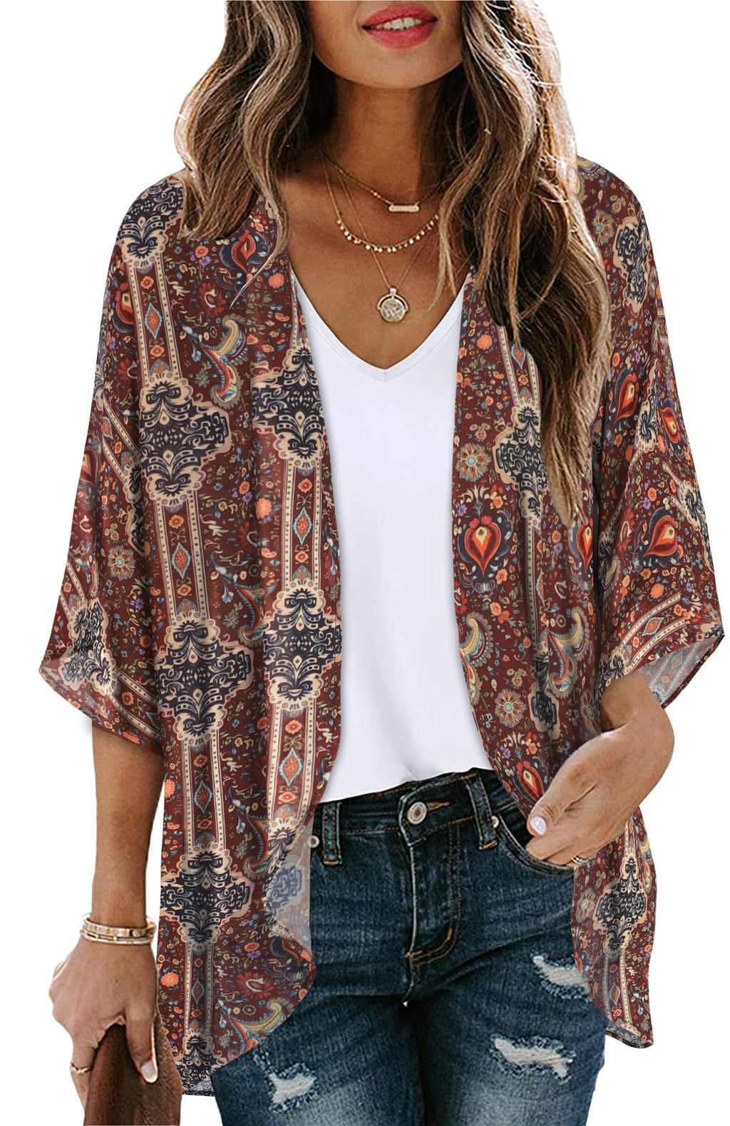 CHICGAL Womens Floral Kimono Cardigan Beach Cover Up Casual Summer Tops