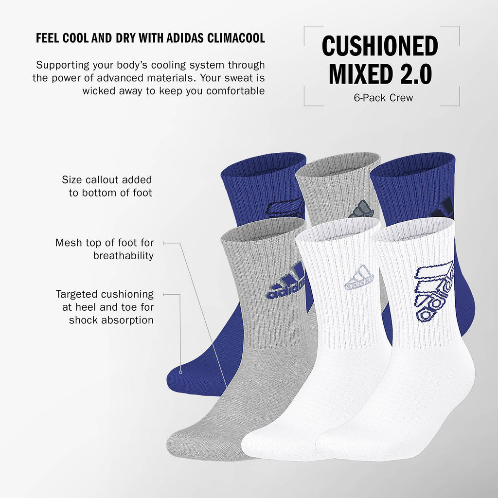 adidas Kids Athletic Cushioned Crew Socks 6 Pairs