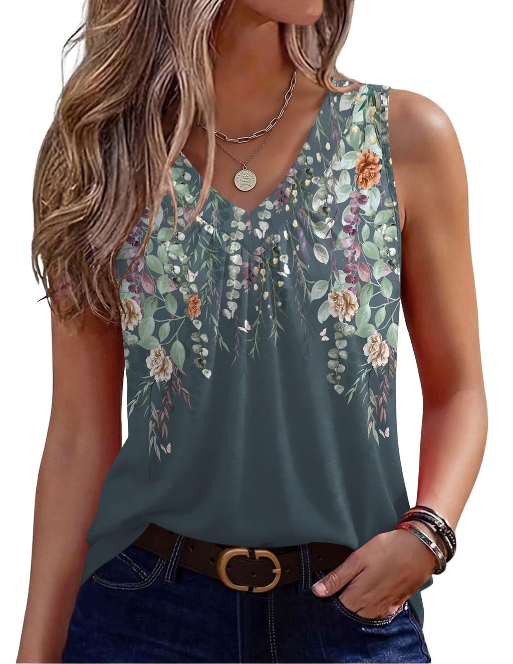 Zeagoo Womens Tank Tops Summer Sleeveless Tops V Neck Pleated Shirts