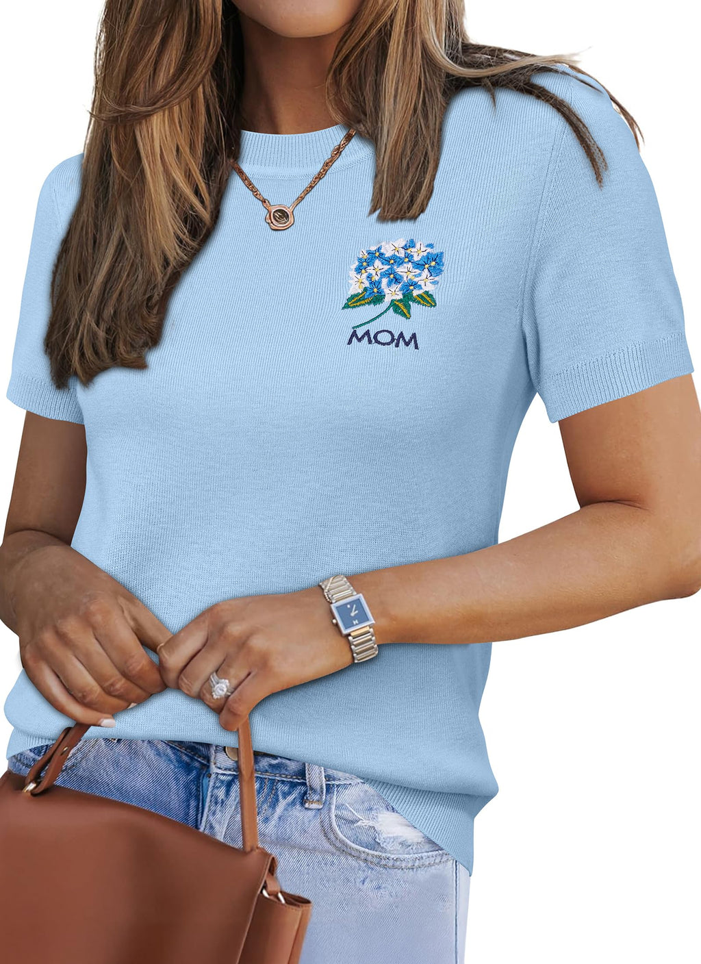 Arach&Cloz Women's Wool Blend Short Sleeve Sweater Business Casual Tops