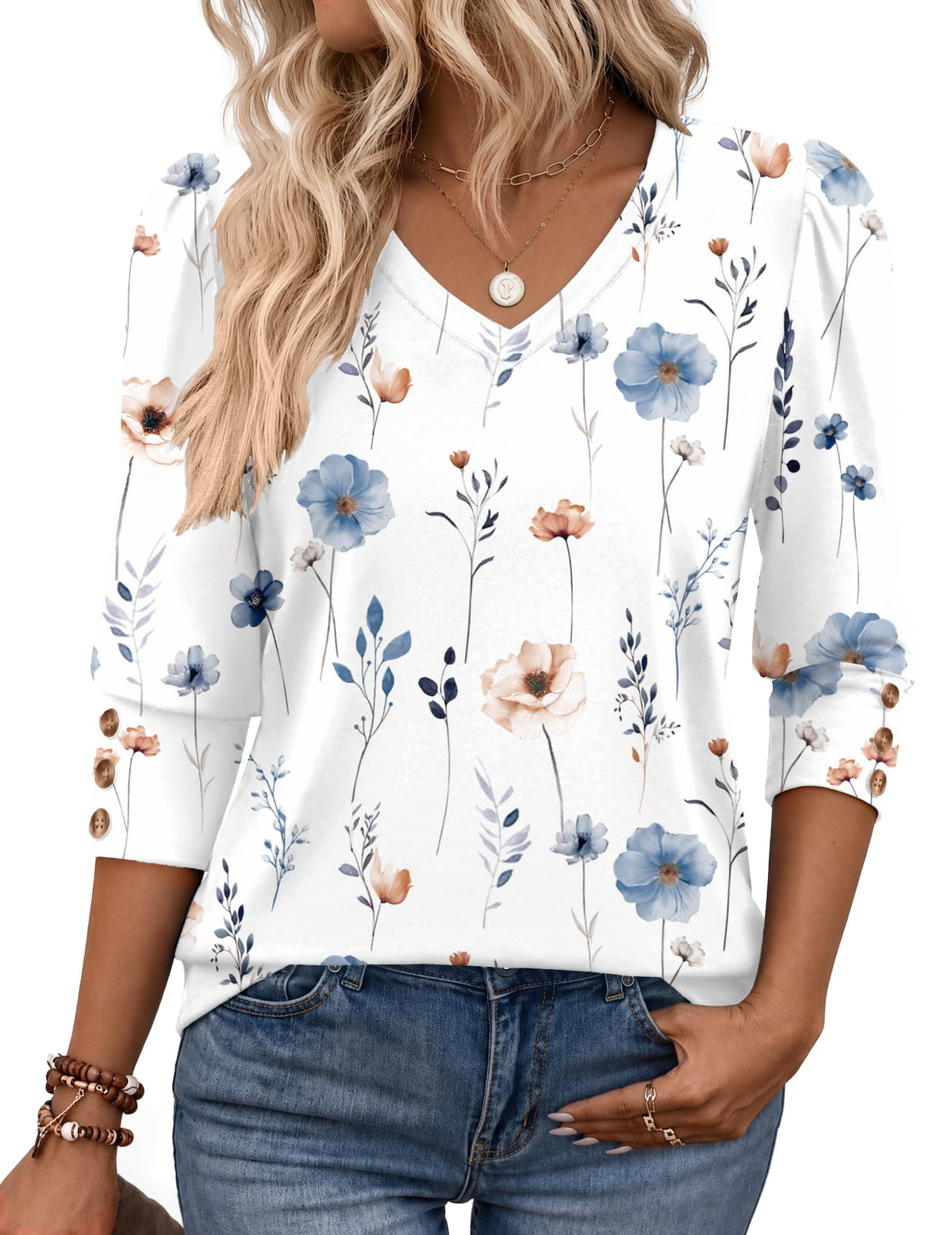 Zeagoo Womens 3/4 Sleeve V Neck T Shirts Dressy Casual Tops