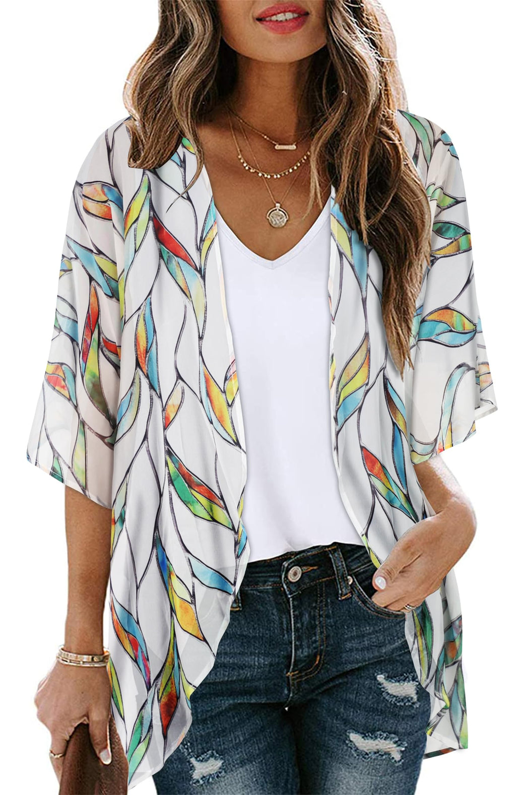 CHICGAL Womens Floral Kimono Cardigan Beach Cover Up Casual Summer Tops