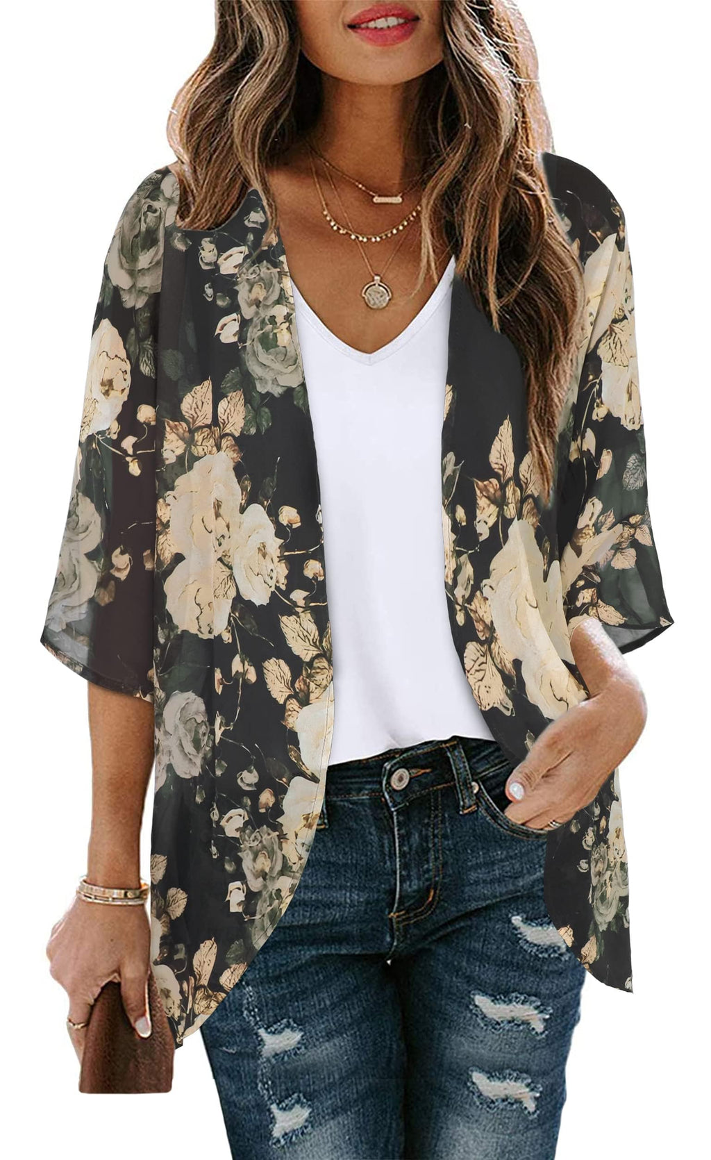 CHICGAL Womens Floral Kimono Cardigan Beach Cover Up Casual Summer Tops