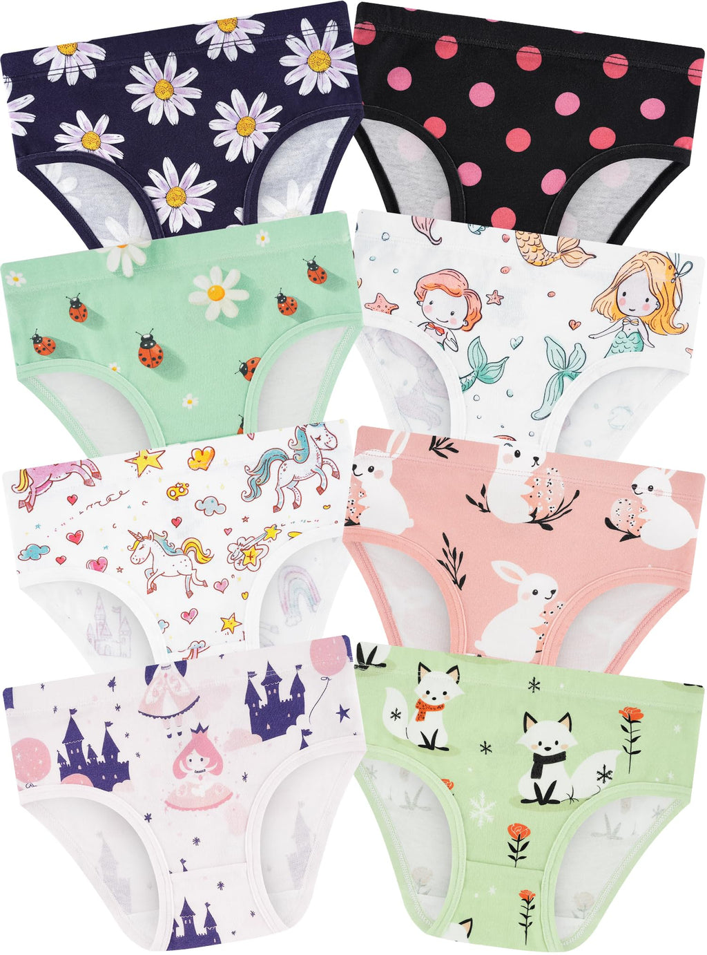 Girls Underwear, Soft Cotton Tagless Breathable Panties, 8-Pack, 18M-12Y