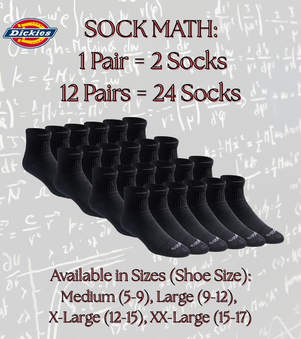 Dickies Men's Dri-Tech Moisture Control Quarter Socks, Available in M-XXL (6, 12, 18 Pairs)