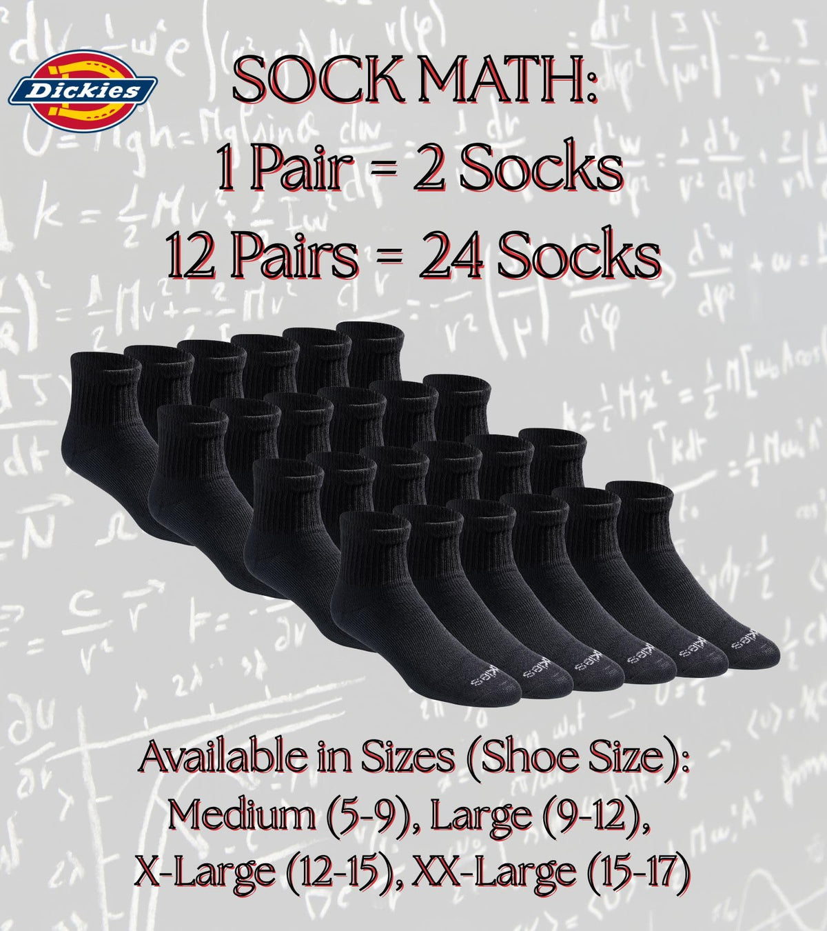 Dickies Men's Dri-Tech Moisture Control Quarter Socks, Available in M-XXL (6, 12, 18 Pairs)
