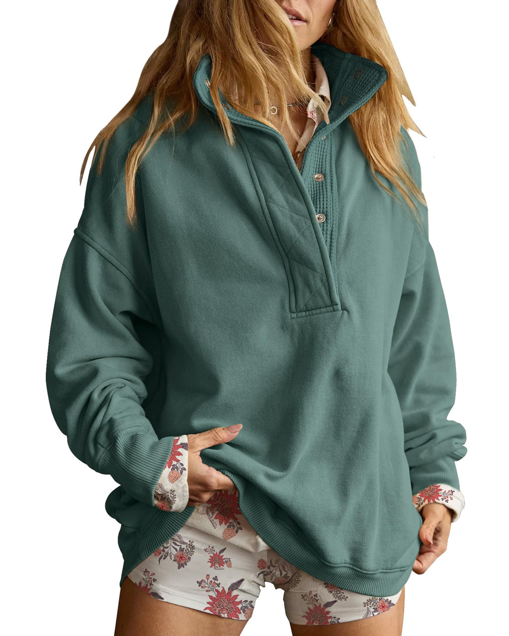 Gacaky Sweatshirt for Women Oversized Henley Neck Pullover Top Fall Outfits