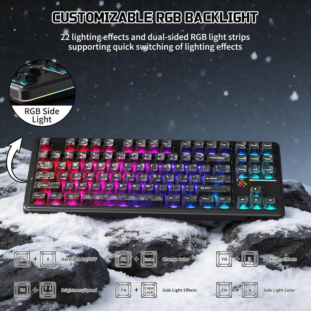 ATTACK SHARK X87 ULTRA Kablosuz Mekanik Oyun Klavyesi Dot Matrix Ekranlı, BT/2,4 GHz/Kablolu, Çift 8000Hz Yoklama Oranı,%75 Hot-Swap, 10000mAh, RGB, Shark Fin Kablosuz Alıcı, Mürekkep Gölge