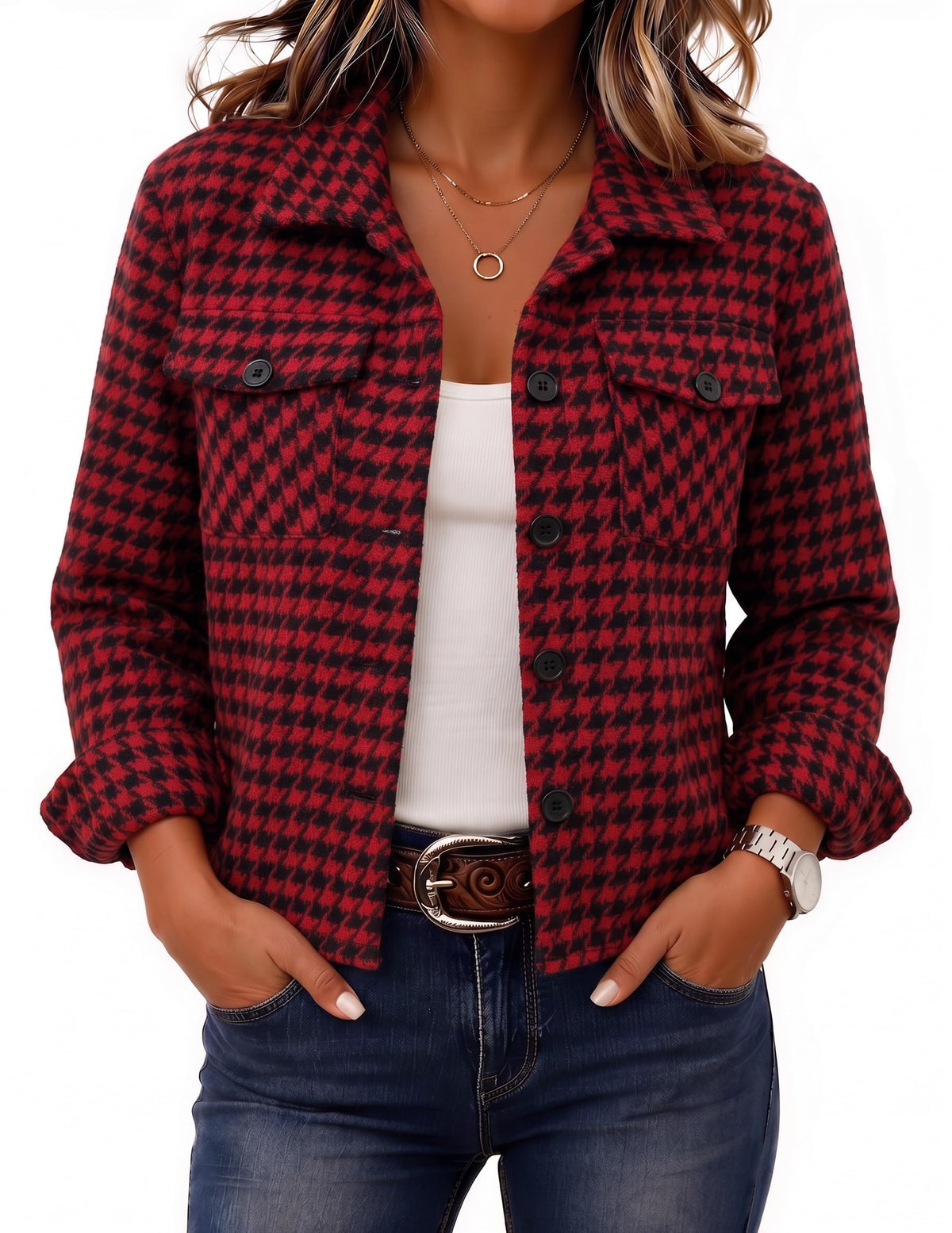 Zeagoo Flannels for Women Cropped Shacket Jacket Fashion Plaid Fall Coat