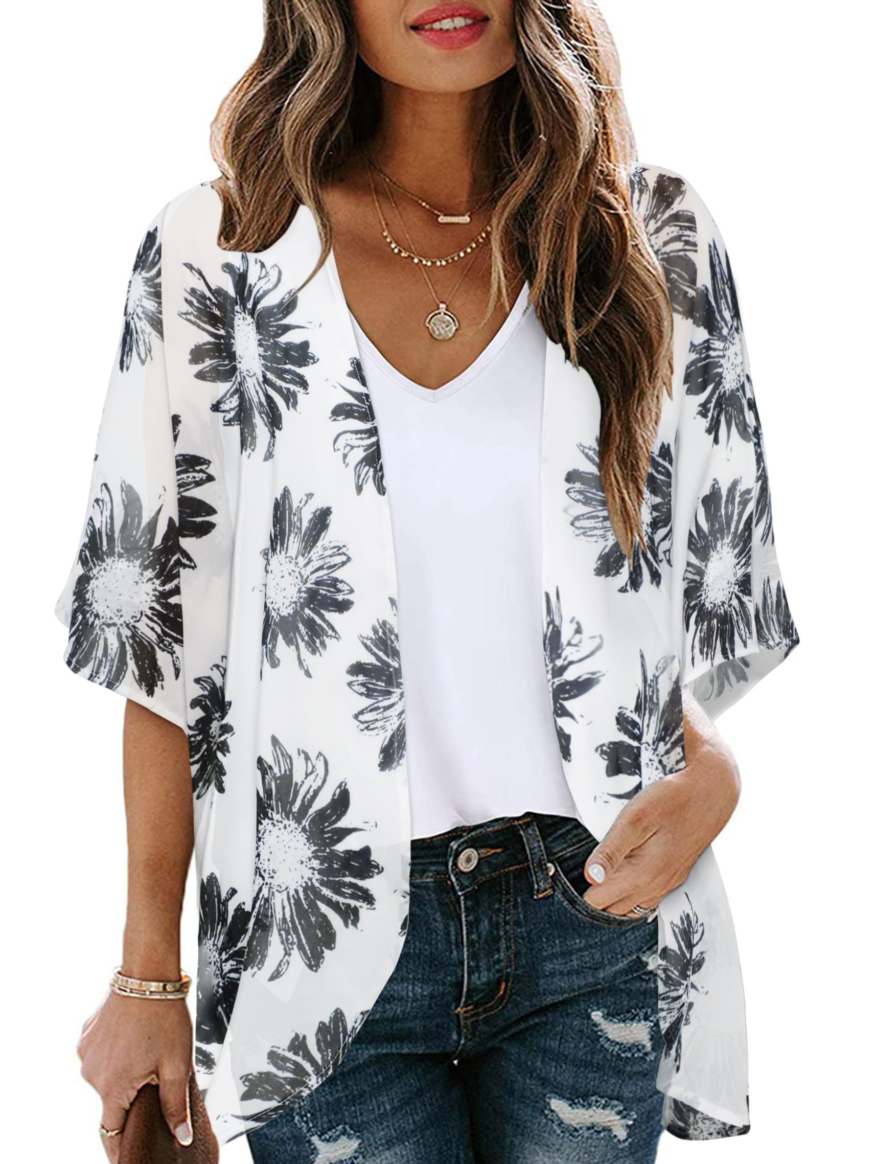 CHICGAL Womens Floral Kimono Cardigan Beach Cover Up Casual Summer Tops